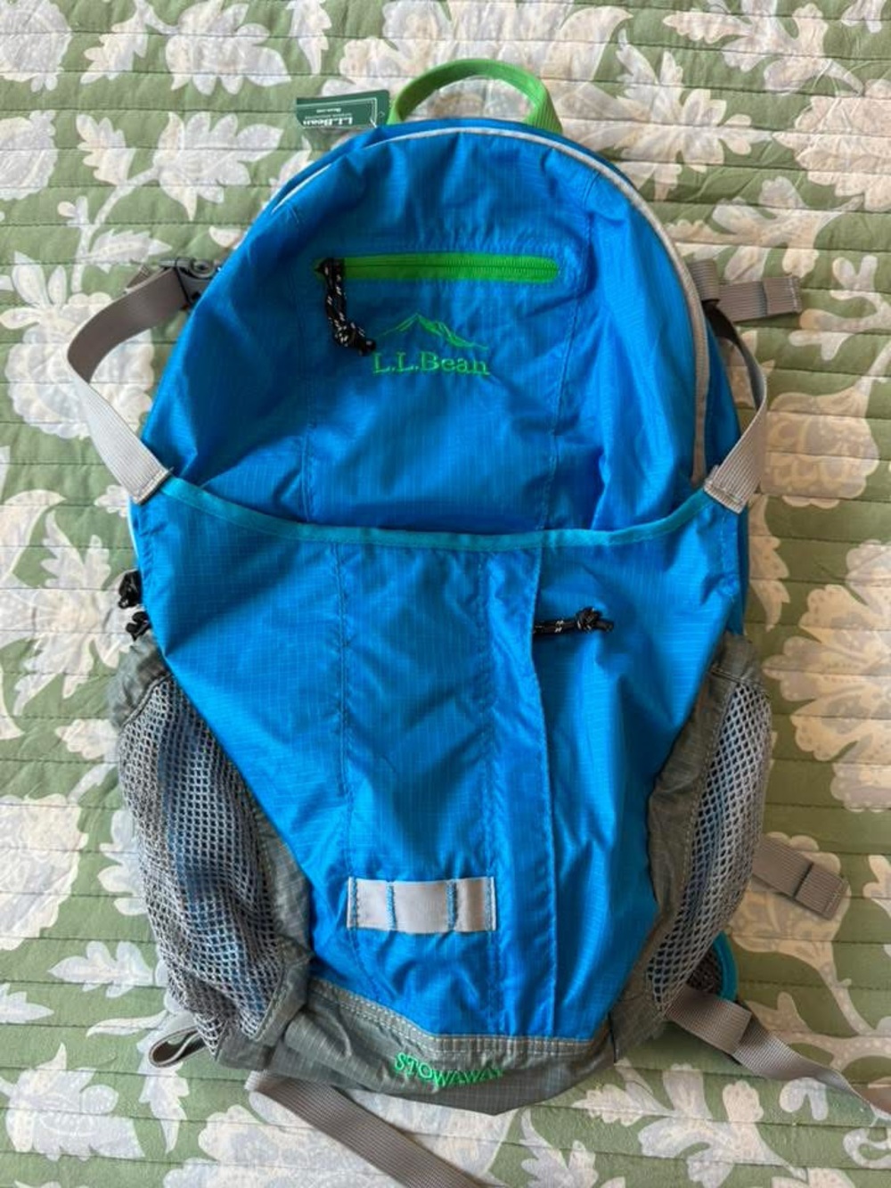 L.L. Bean bright blue backpack with lime green trim